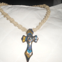 Hand Braided Hemp Necklace with Glass Cross Pendant