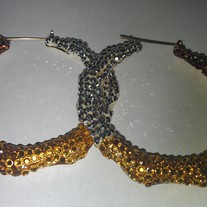 Gold & Brown Bamboo Rhinestone Hoop Earrings