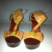 Bebe Wedge Tan/Lime/Pink Heel(Size9)