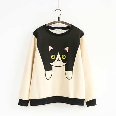 Japanese Cute Cat Print Pullover Girly Contrast Sweater Gg700 Japanese Cute Cat Print Pullover Girly Contrast Sweater Gg700
