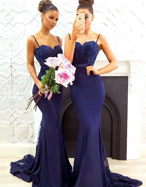 Navy Blue Lace Prom Dress
