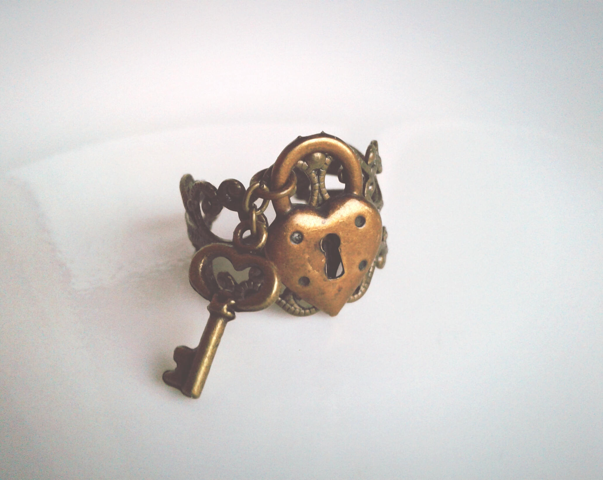 Heart Lock Key Ring Lock And Key Ring Heart Locket Ring Antique Brass
