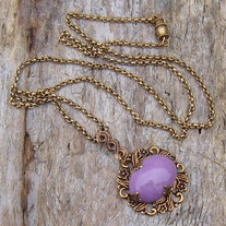 Lavender Stone and Antique Gold Pendant with Necklace