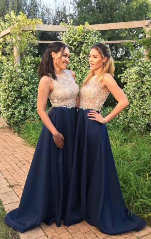 navy blue and gold prom dress