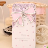 New Bling Big Pink Butterfly With Tiny Pink Crystals On White Case For iPhone 4 
