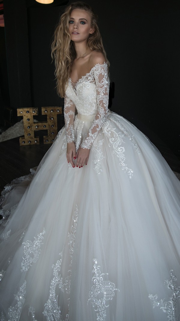 Elegant White Lace Wedding Dress,Off The Shoulder Bridal Dress,Lace