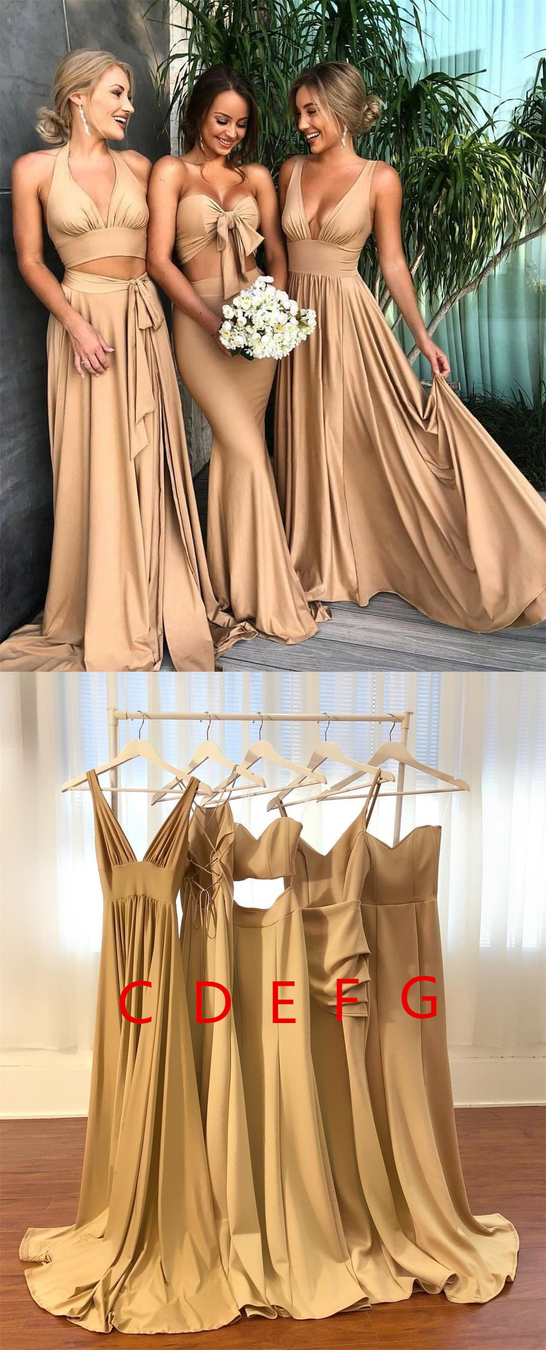 gold satin bridesmaid dresses