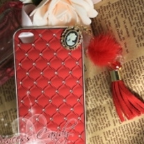 Bling Sparkle Crystal Vintage Avatar PU Leather Feahter Ball Chain iPhone 4/4S Case (#748)