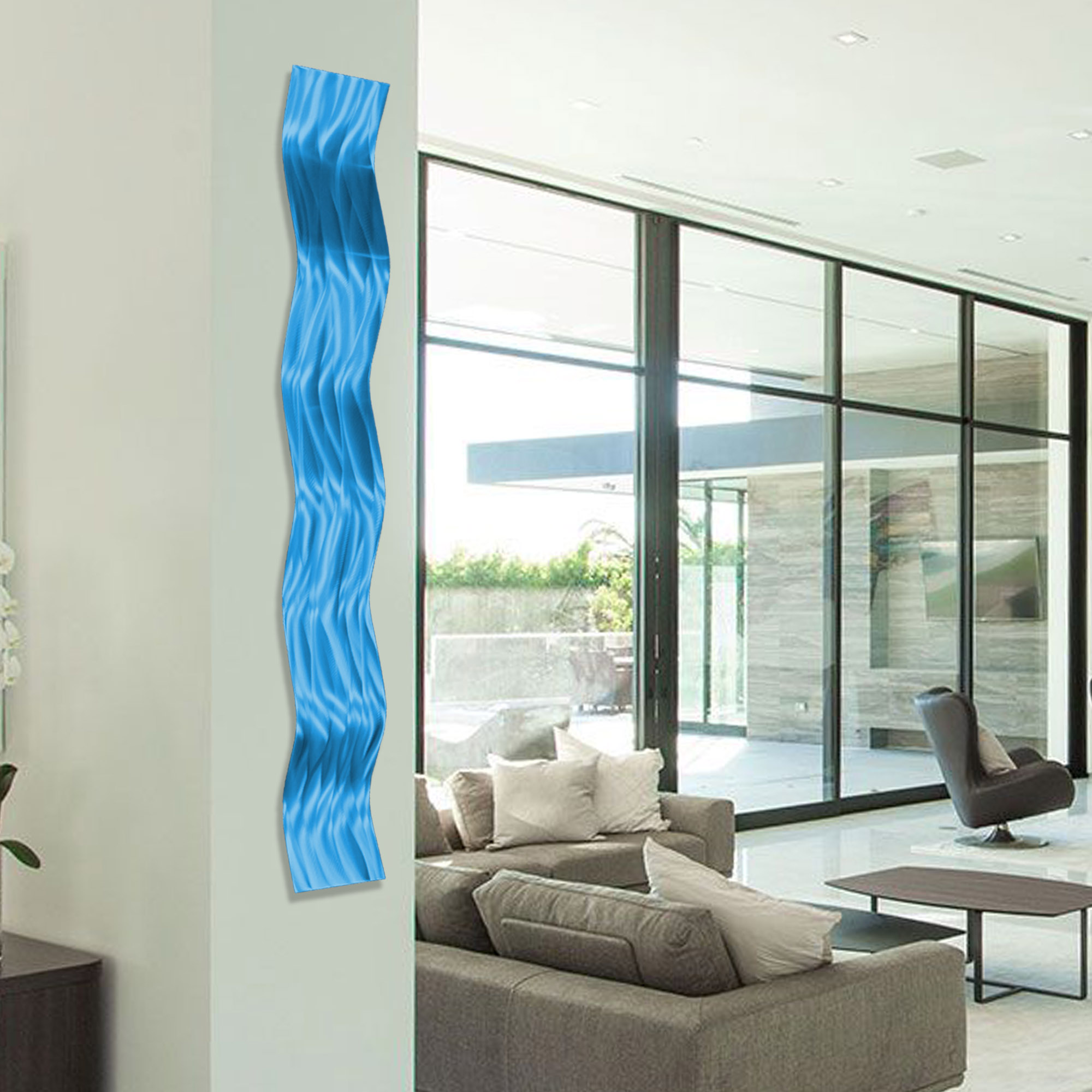Affinity Aqua- Metal Wall Sculpture Art, Wavy Pieces, Abstract