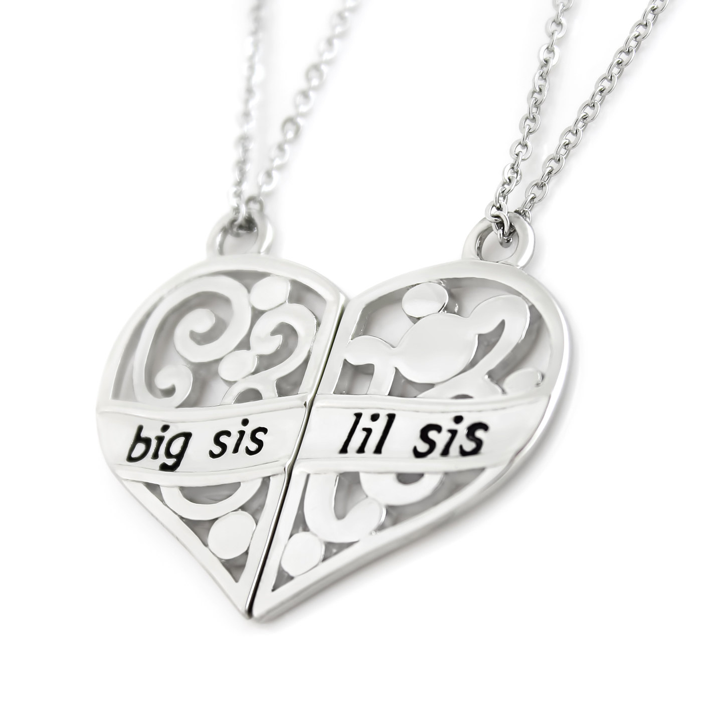 TZARO JEWELRY Big Sis & Lil Sis Sister Necklace, Heart