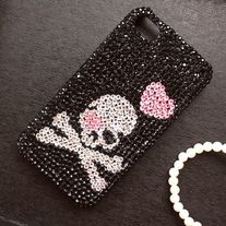  Bling Crystal Skull With Pink Heart iPhone 4/4S Case