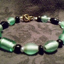 Teal And Black Glass Bracelet and Earring Set