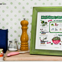 Small Bites Art - Brussel Sprouts with Bacon Illustrated Recipe, Kitchen Art, 8x10 Print For Kids