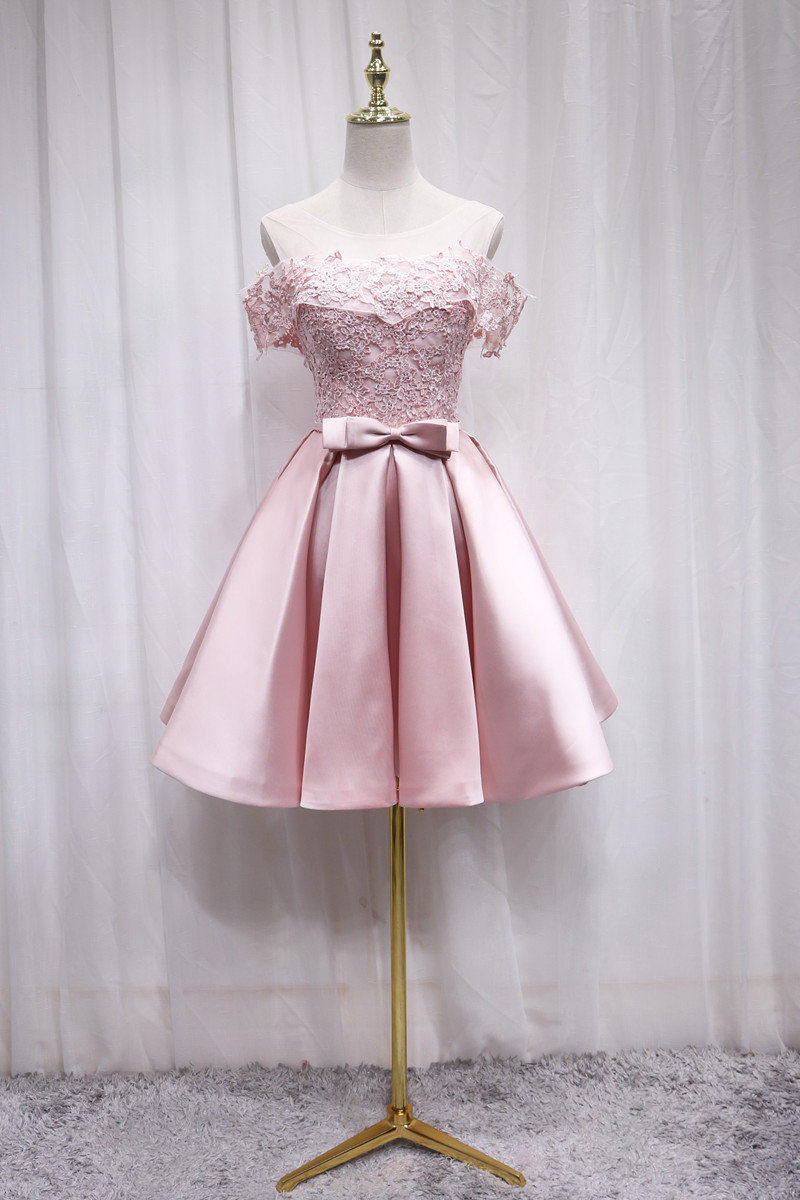 pink satin lace dress