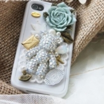 New Crystal Bear Swarovski Gem Lattice Envelope Protein Crystal Lace Skirt On White SGP Case For iPhone 4/4S Case (#316)