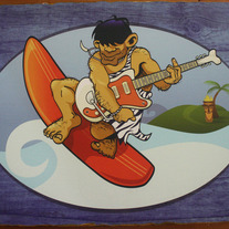 CAVEMAN SURFER Wood Mounted Print