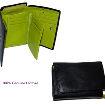 Black and Green Leather Tri-Fold Wallet