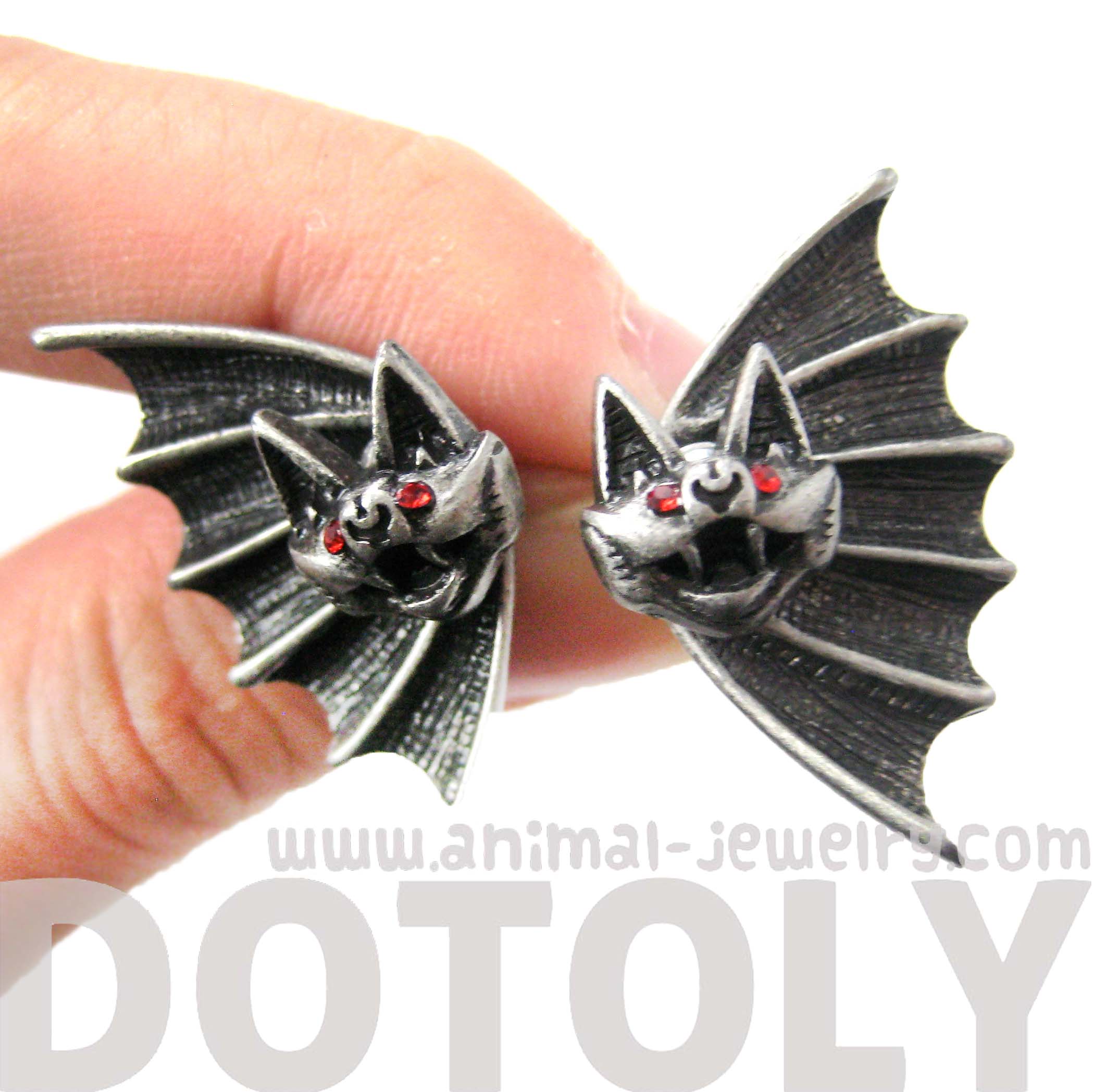Bat Shaped Two Part Stud Animal Themed Earrings in Silver · DOTOLY