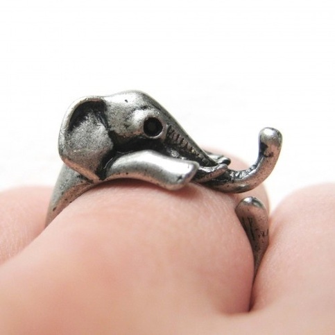 Miniature Elephant Wrap Ring in Silver Sizes 4 to 10 Available