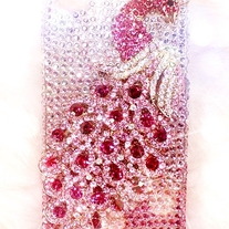 New Bling Crystal Sparkle Pink Peacock On Pink iPhone 4/4S Case (#312)