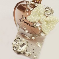 New Bling Crystal Sparkle White Bow Big Rhinestones iPhone 4/4S Case (#680)