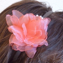 Coral Flower Headband with Pearl Sprays - Thumbnail 2