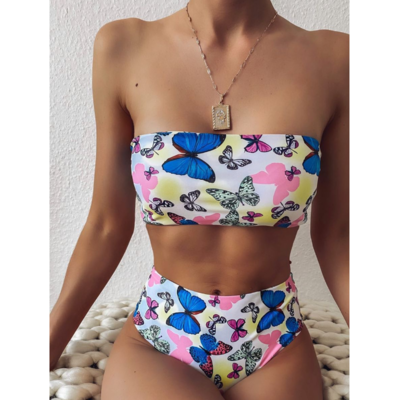 Sexy color bowknot elastic bikini set