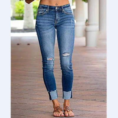Ripped denim casual pants