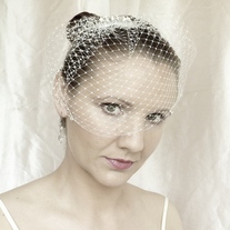Ivory Birdcage Veil with Swarovski Crystals - Thumbnail 3