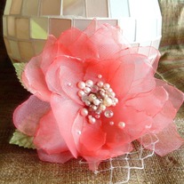 Coral Hair Flower with Pearls  - Thumbnail 3