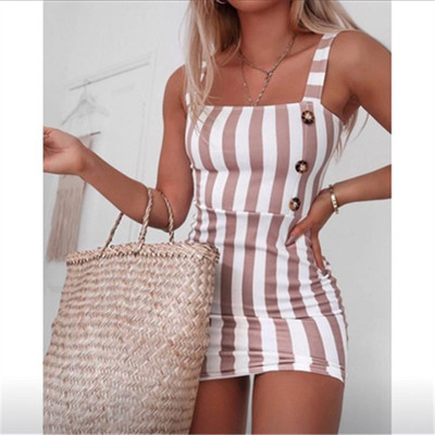 Fashion women striped mini sexy button dress