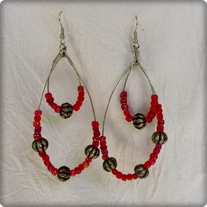 Silver Metal and Red Bead Earrings