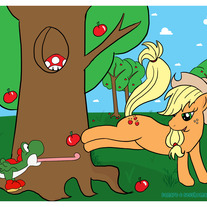 Mlp_fim_apple_jack_meets_mario__s_yoshi_by_sesshomarusama33-d4ztzuy_medium