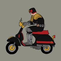 Judge Dredd riding a Vespa, 5x5 print
