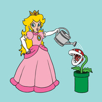 Princess Peach watering killer tube plant, 5x5 print