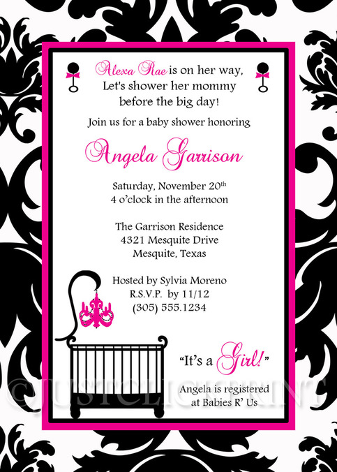 Elegant White Black Hot Pink Damask Baby Shower Invitation ... Elegant White Black Hot Pink Damask Baby Shower Invitation ...