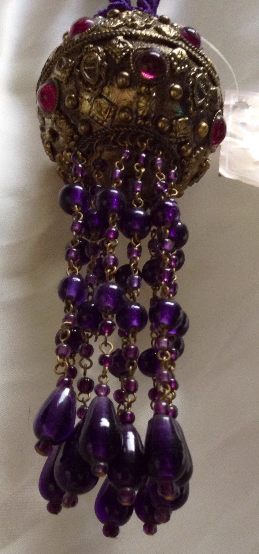 Gorgeous Drapes Tie Back Purple Beaded Antique Gold Metal Glass