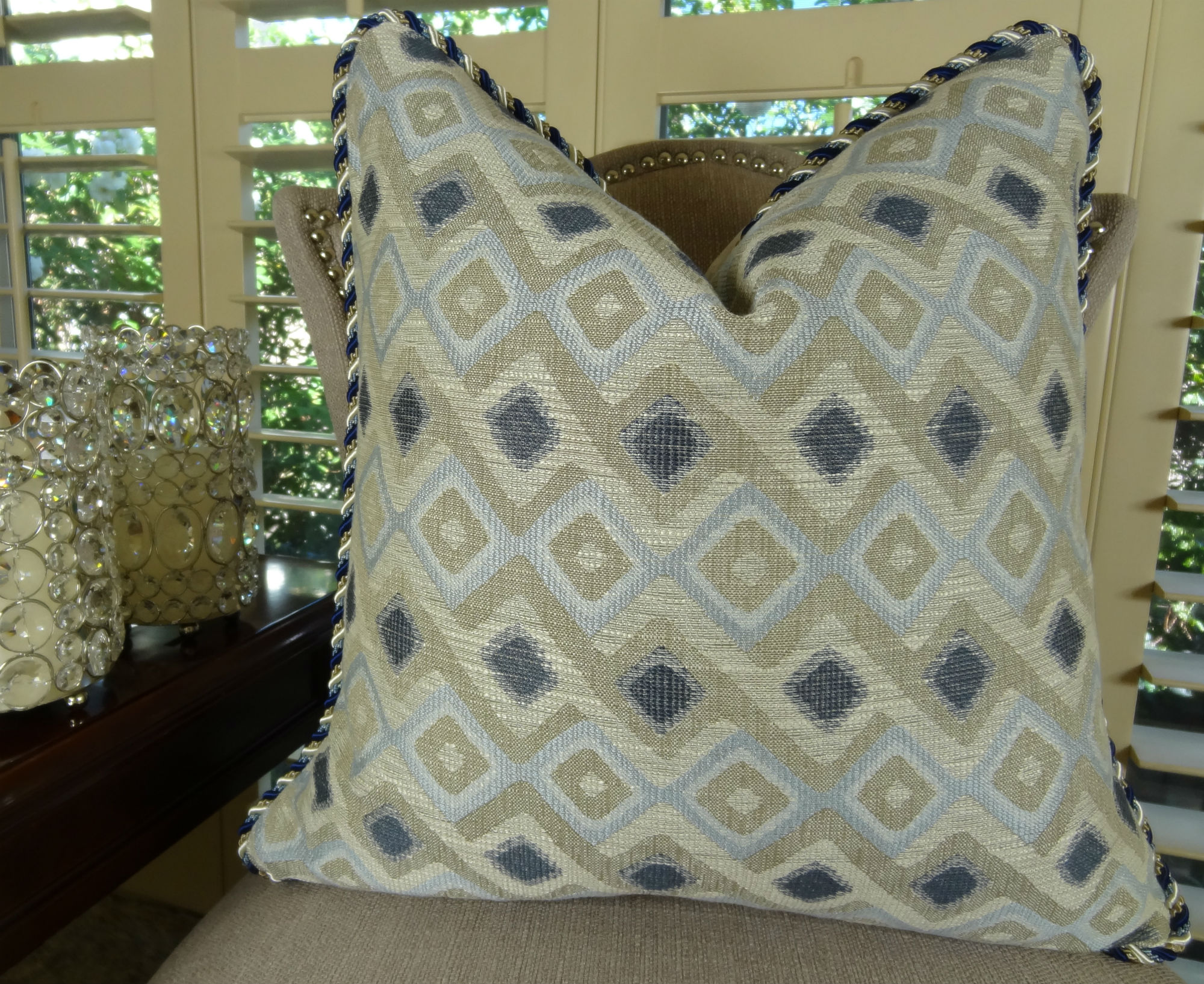 22 X 22 Designer Blue Zig Zag Throw Pillow Navy Light Blue