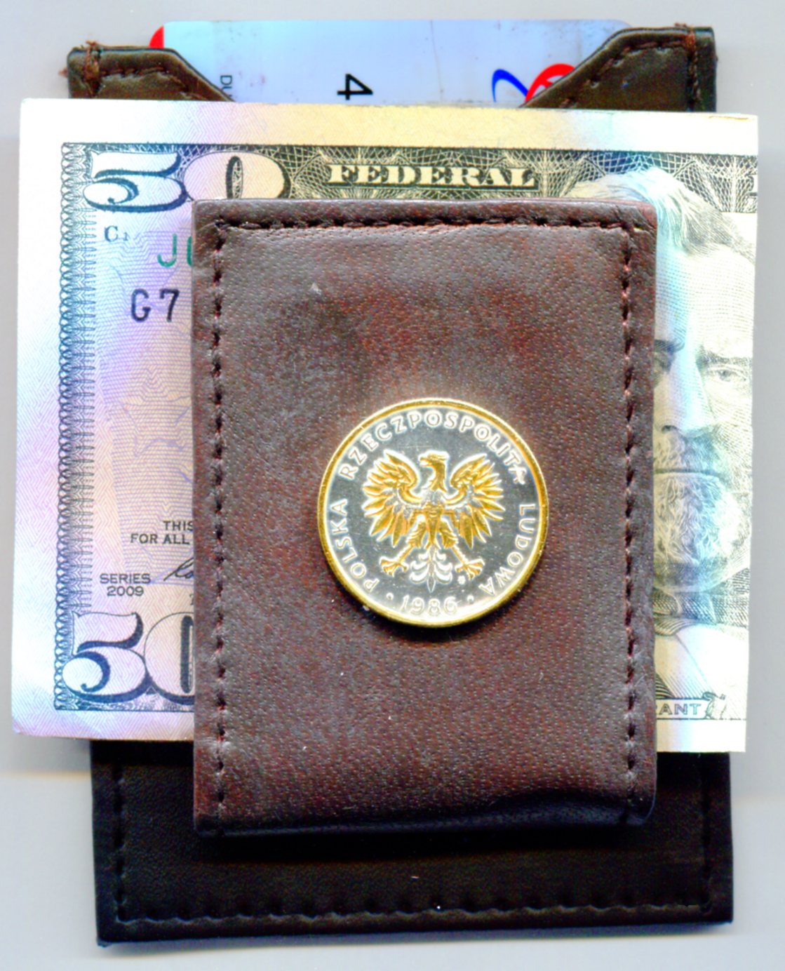 Polish 5 zlotych Eagle 2-Toned Gold on Silver Folding Money clip