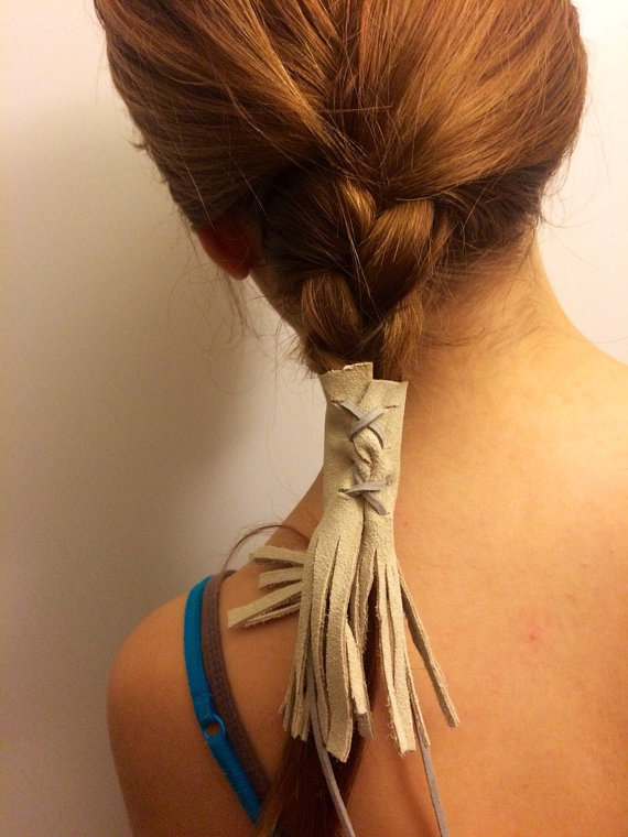 Handmade Leather Braid Wrap Fringe Hair Ties Hair Accessory