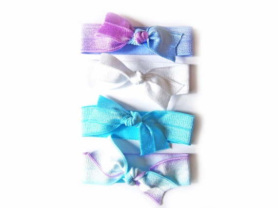 Blue Hawaii Hand Dyed Tie Dye Ribbon Hair Ties Set 4pcs On