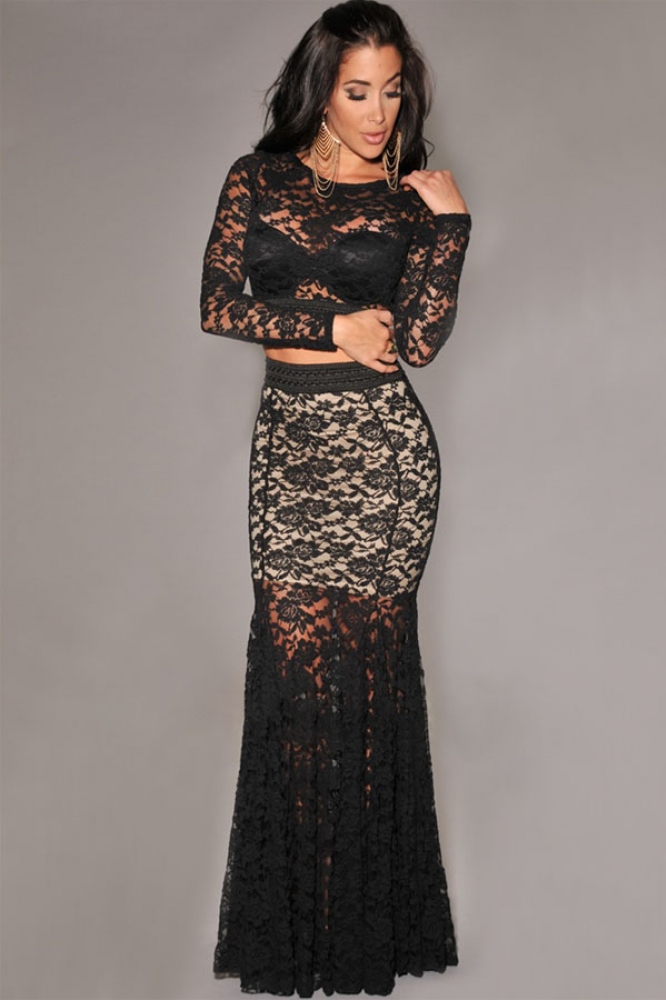 black 2 piece skirt set