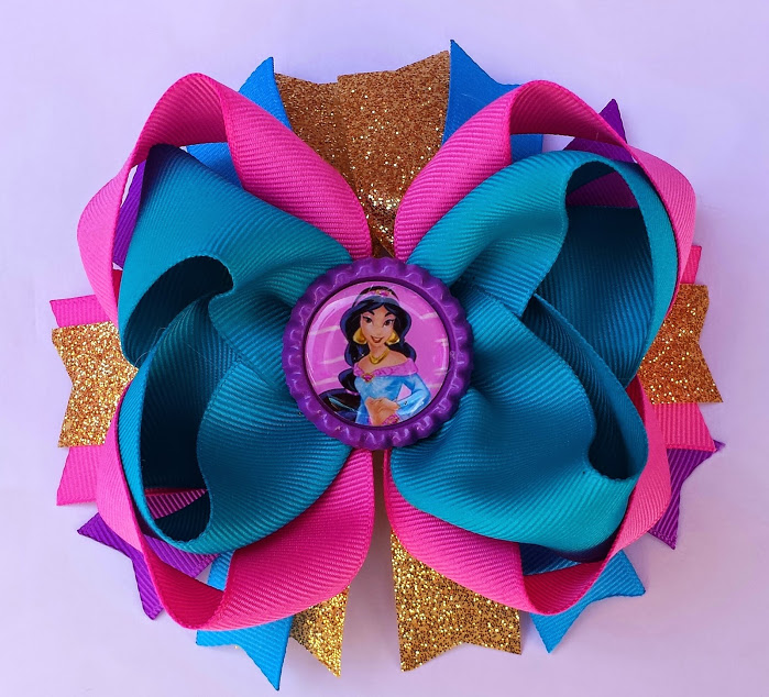 Princess Belle //Beauty and The Beast Stacked Boutique Hair Bow Pink Yellow Gold