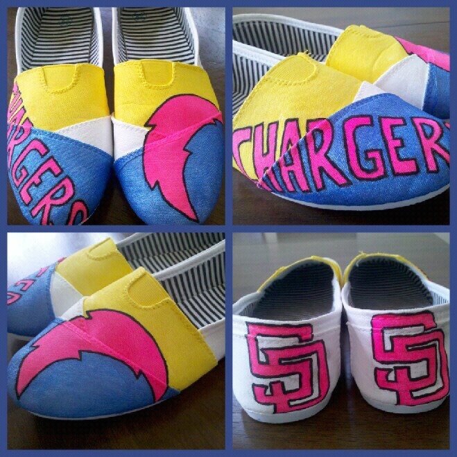 Handpainted Custom Shoes San Diego Chargers women bolts on