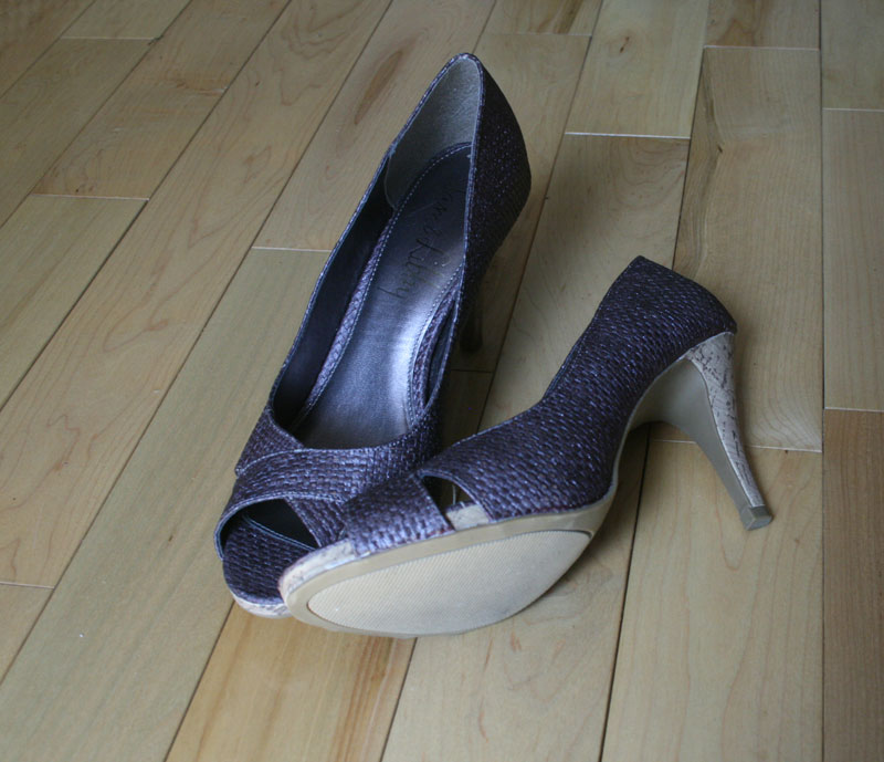 Open Toe Satin Purple Wedding Pumps Low Heel