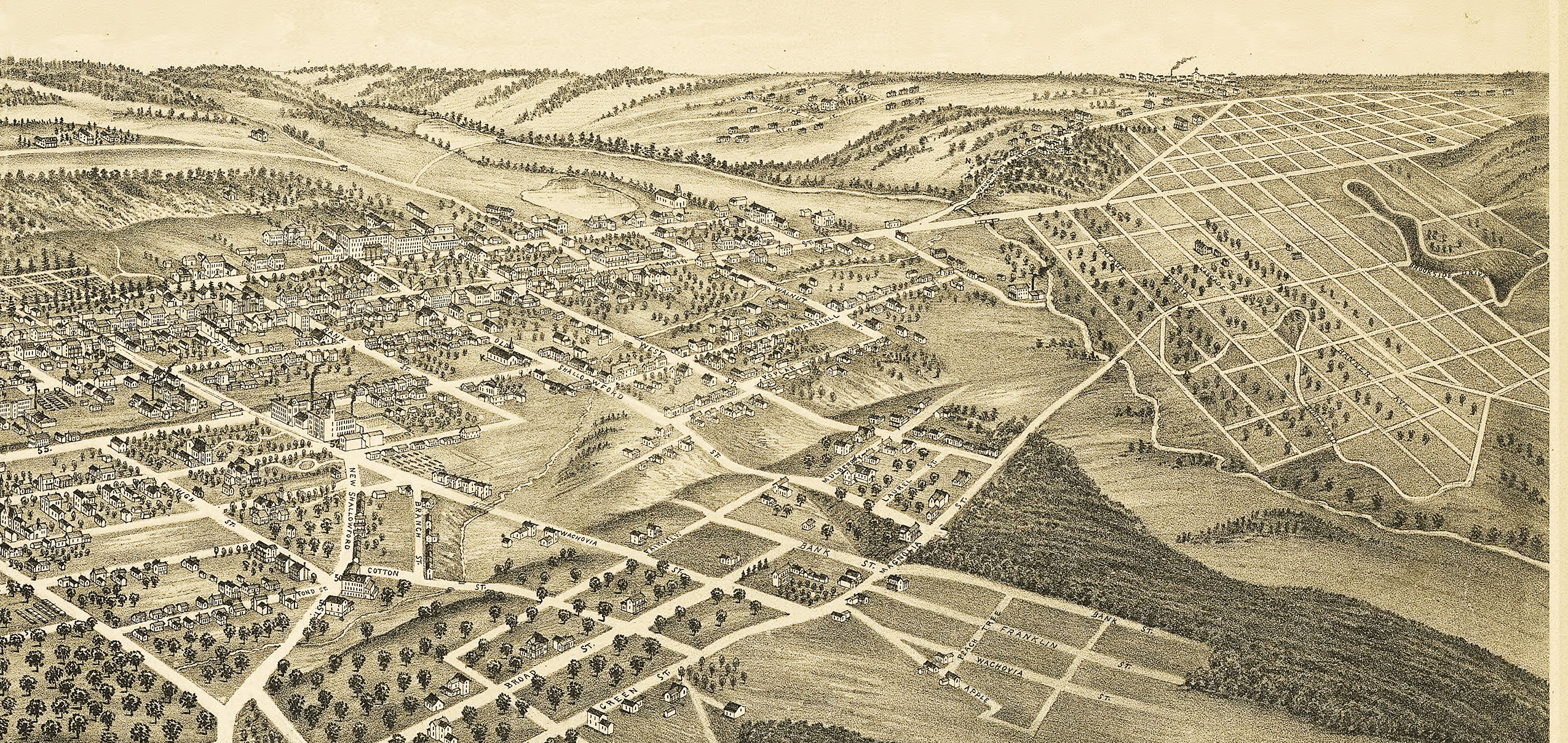 WinstonSalem, North Carolina in 1891 Bird's Eye View, Aerial