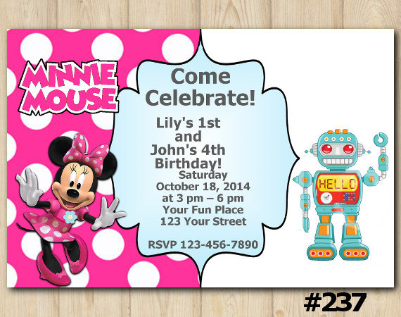 joint twins invitation minnie mouse robot birthday party custom robot birthday party invitations