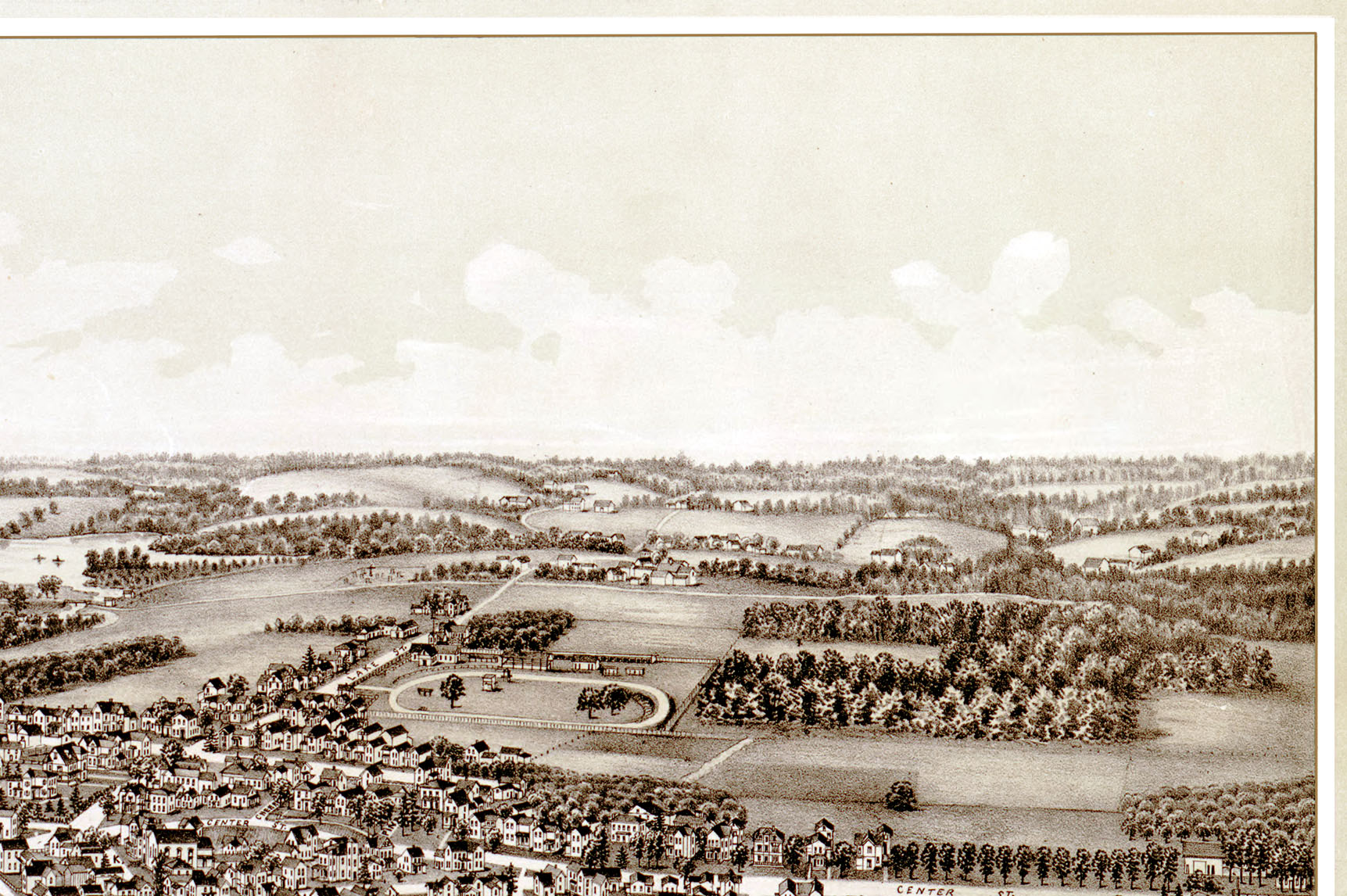 Perry, New York in 1892 Bird's Eye View, Aerial, Panorama, Vintage