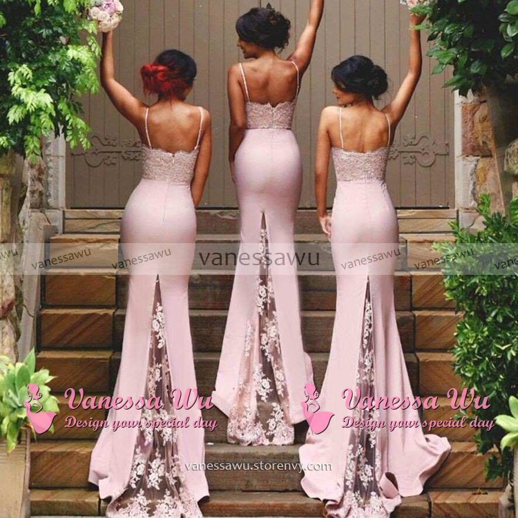 pink lace bridesmaid dresses