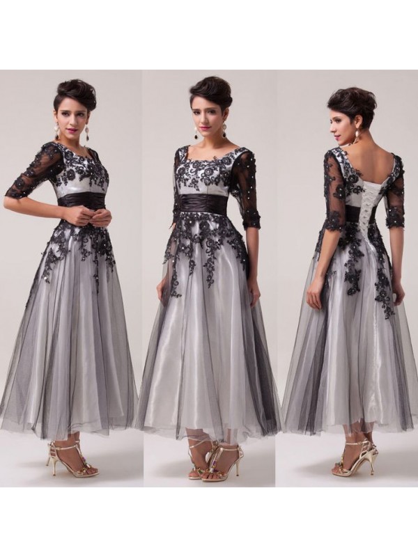 Black Lace Tea Length Dresses